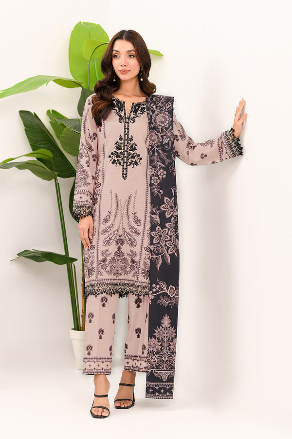 Embroidered - 3 Pc Khaddar Suit